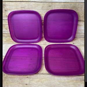Tupperware Square Luncheon Plate Set 4 Purple  #1534 Picnic Vtg - NEW
